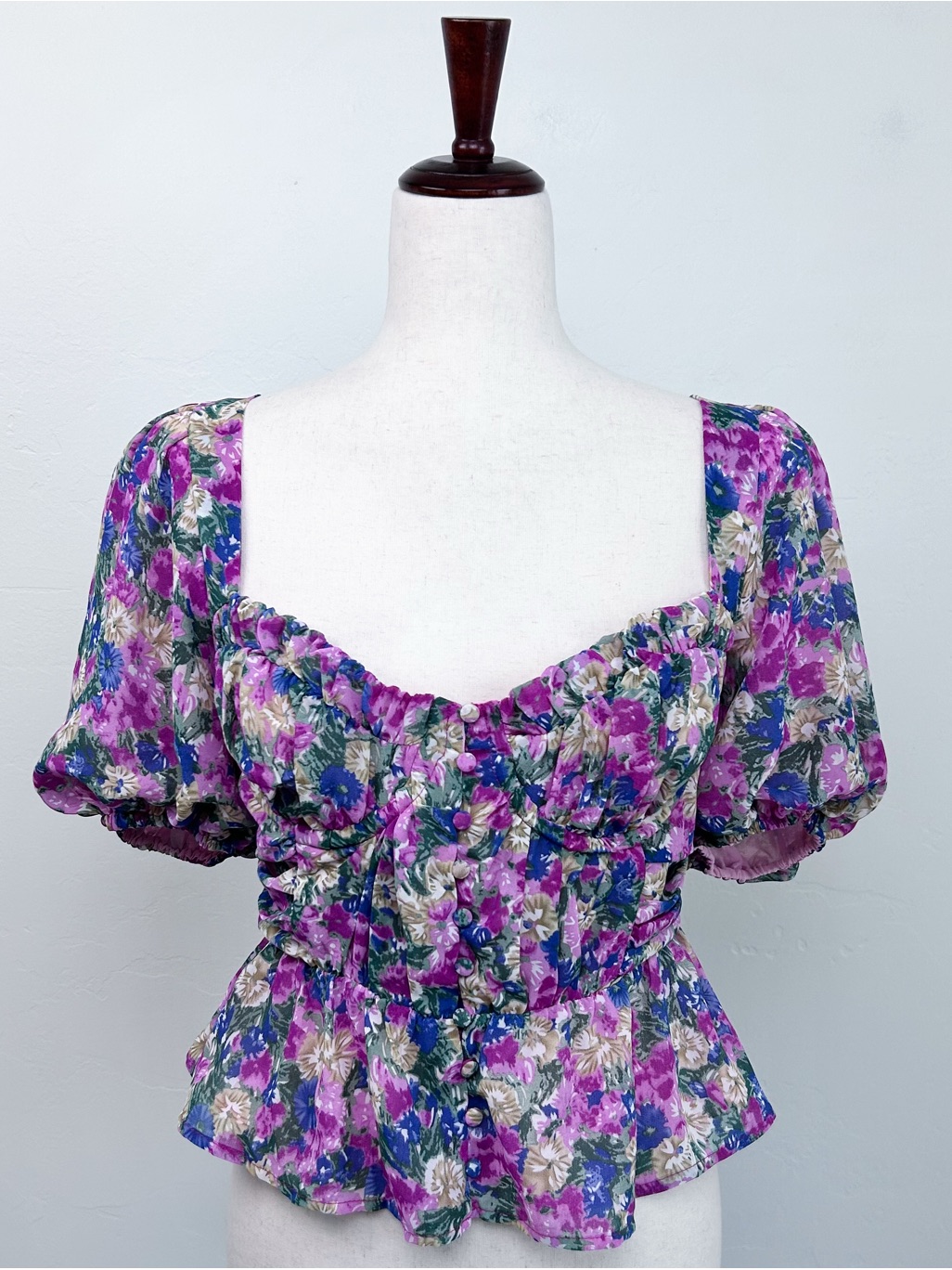 Astr The Label Puff Sleeve Floral Corset Bustier Underwire Cropped Blouse Large